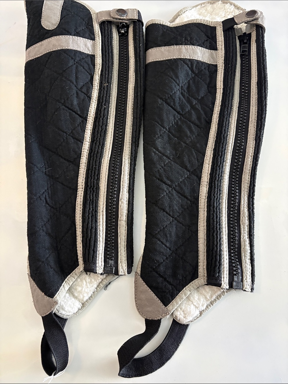 Black Quilted Riding Half Chaps with Gray Trim